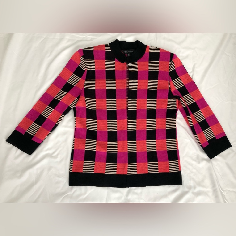 EUC Ming Wang gorgeous multicolored colored 3/4 sleeve sweater/jacket.